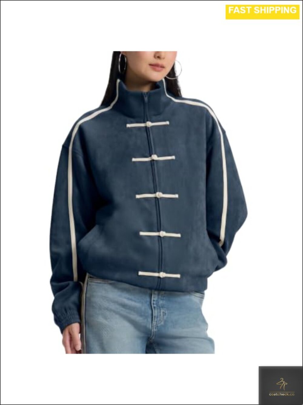 Faux Suede Track Jacket Loose Fit Streetwear Chinese Style Casual